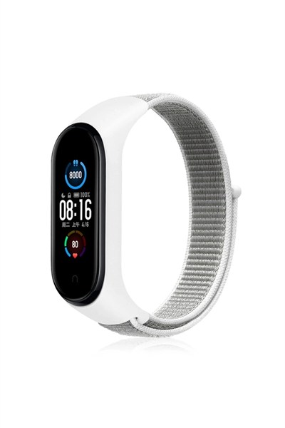 Mey İthalat®   Mi Band 4 Hasırlı Cırtcırtlı Kordon - Beyaz