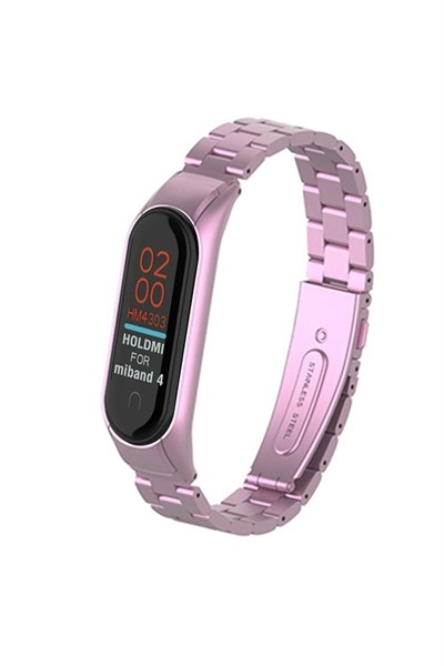 Mey İthalat®   Mi Band 4 Metal Baklalı Kordon - Rose