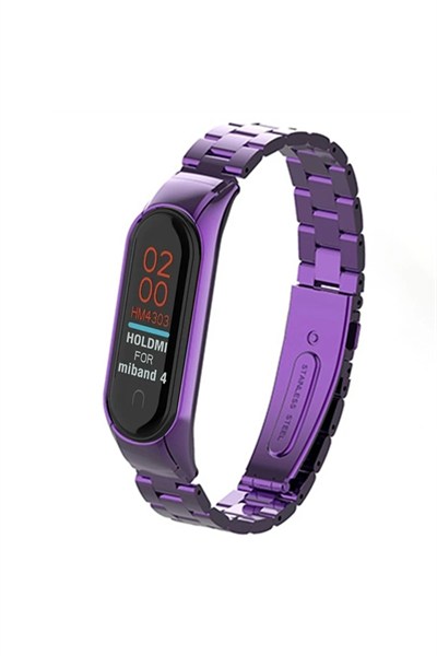 Mey İthalat®   Mi Band 4 Metal Baklalı Kordon - Mor