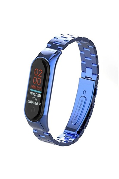 Mey İthalat®   Mi Band 4 Metal Baklalı Kordon - Mavi
