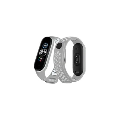 Mey İthalat®   Mi Band 4 Spor Delikli Kordon - Gri-Beyaz