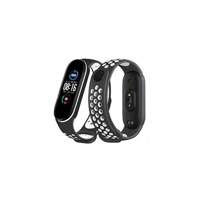Mey İthalat®   Mi Band 4 Spor Delikli Kordon - Siyah-Beyaz