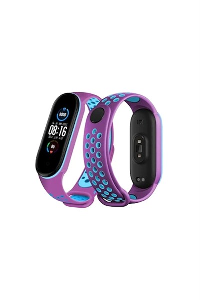 Mey İthalat®   Mi Band 4 Spor Delikli Kordon - Mor-Mavi
