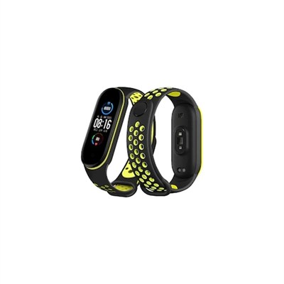 Mey İthalat®   Mi Band 4 Spor Delikli Kordon - Siyah-Yeşil