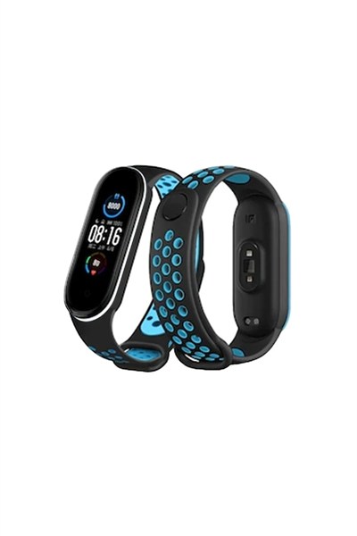 Mey İthalat®   Mi Band 4 Spor Delikli Kordon - Siyah-Turkuaz