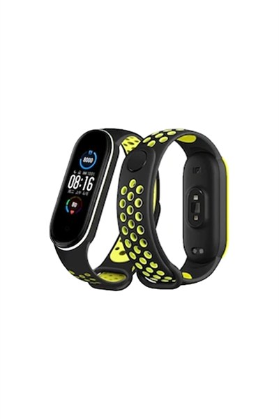Mey İthalat®   Mi Band 4 Spor Delikli Kordon - Siyah-Yeşil-Beyaz