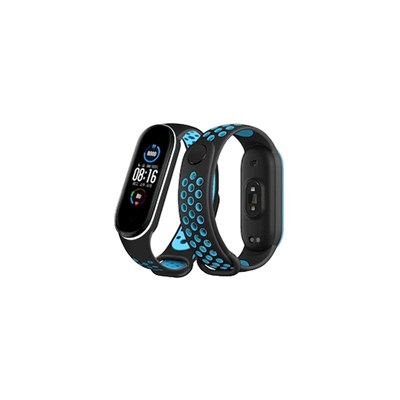 Mey İthalat®   Mi Band 4 Spor Delikli Kordon - Siyah-Turkuaz