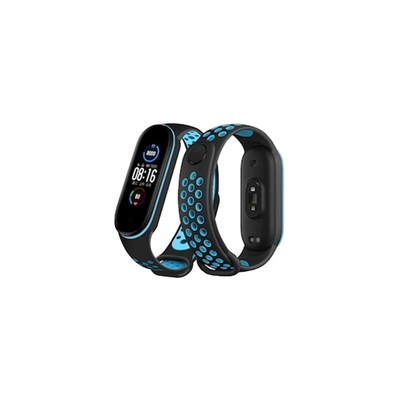 Mey İthalat®   Mi Band 4 Spor Delikli Kordon - Siyah-Mavi