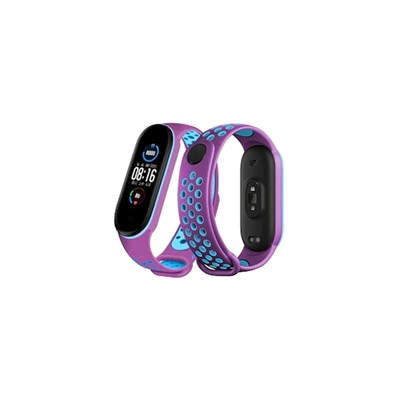 Mey İthalat®   Mi Band 6 Spor Delikli Kordon - Mor-Mavi