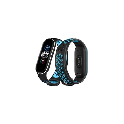 Mey İthalat®   Mi Band 6 Spor Delikli Kordon - Siyah-Mavi-Beyaz