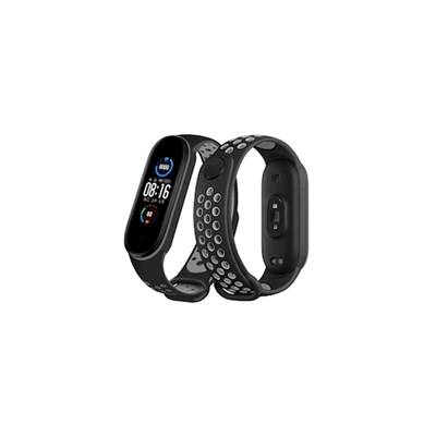 Mey İthalat®   Mi Band 7 Spor Delikli Kordon - Siyah-Gri