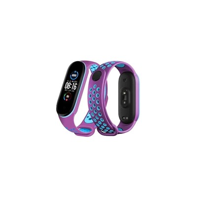 Mey İthalat®   Mi Band 7 Spor Delikli Kordon - Mor-Mavi