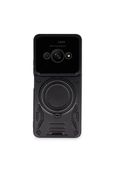 Mey İthalat®   Poco C61 Kılıf Joy Lens Standlı Kapak - Siyah