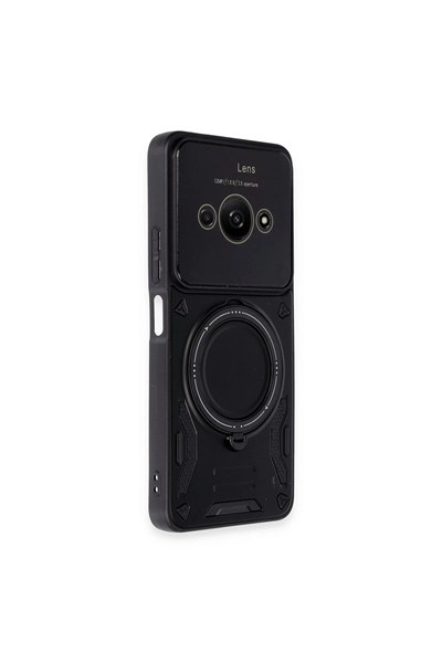 Mey İthalat®   Poco C61 Kılıf Joy Lens Standlı Kapak - Siyah