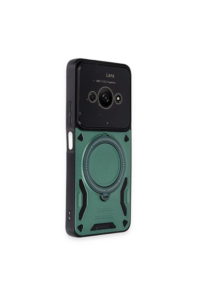 Mey İthalat®   Poco C61 Kılıf Joy Lens Standlı Kapak - Koyu Yeşil