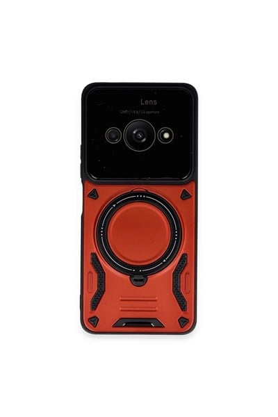 Mey İthalat®   Poco C61 Kılıf Joy Lens Standlı Kapak - Kırmızı