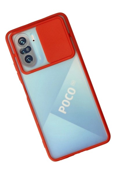 Mey İthalat®   Poco F3 Kılıf Palm Buzlu Kamera Sürgülü Silikon - Kırmızı