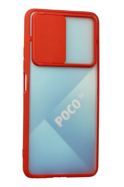 Mey İthalat®   Poco F3 Kılıf Palm Buzlu Kamera Sürgülü Silikon - Kırmızı