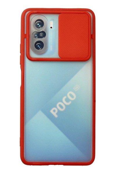 Mey İthalat®   Poco F3 Kılıf Palm Buzlu Kamera Sürgülü Silikon - Kırmızı