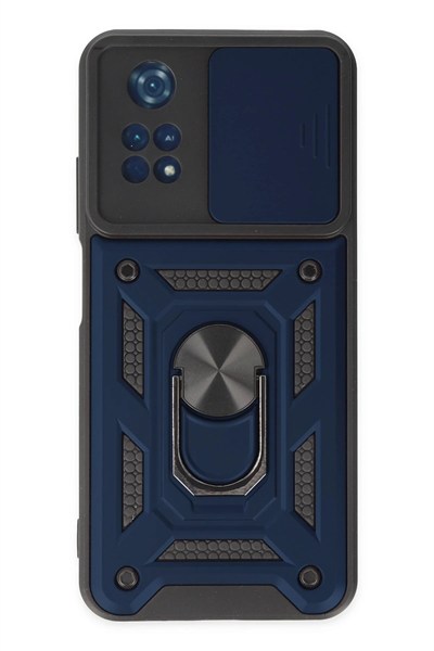 Mey İthalat®   Poco M4 Pro 4G Kılıf Pars Lens Yüzüklü Silikon - Lacivert