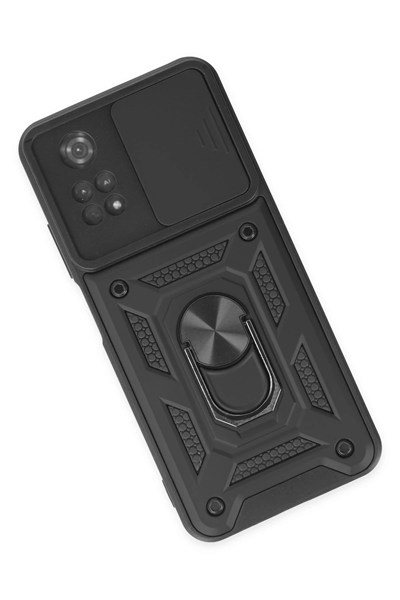 Mey İthalat®   Poco M4 Pro 4G Kılıf Pars Lens Yüzüklü Silikon - Siyah