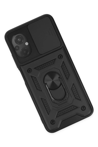 Mey İthalat®   Poco M5 Kılıf Pars Lens Yüzüklü Silikon - Siyah