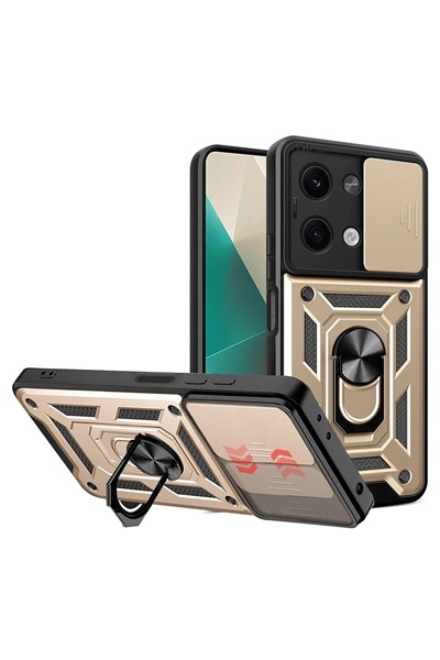 Mey İthalat®   Poco X6 Kılıf Pars Lens Yüzüklü Silikon - Gold