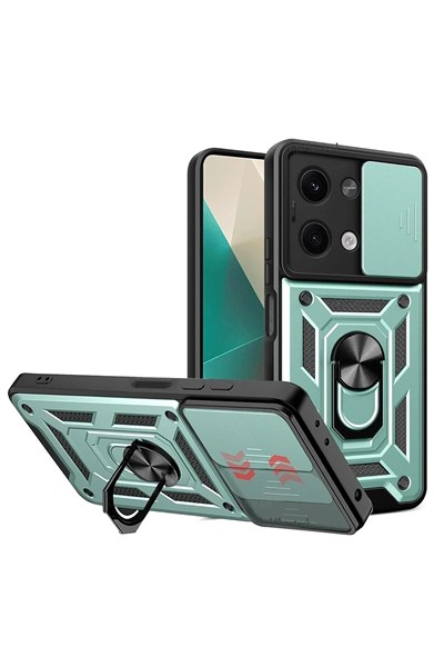 Mey İthalat®   Poco X6 Kılıf Pars Lens Yüzüklü Silikon - Yeşil