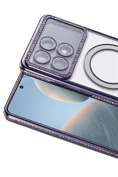 Mey İthalat®   Poco X6 Pro Joke Simli Magneticsafe Kılıf - Derin Mor