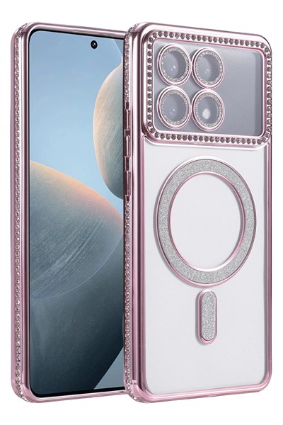 Mey İthalat®   Poco X6 Pro Joke Simli Magneticsafe Kılıf - Pembe