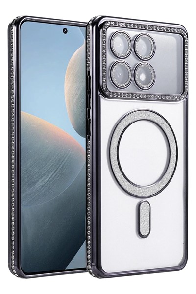 Mey İthalat®   Poco X6 Pro Joke Simli Magneticsafe Kılıf - Siyah