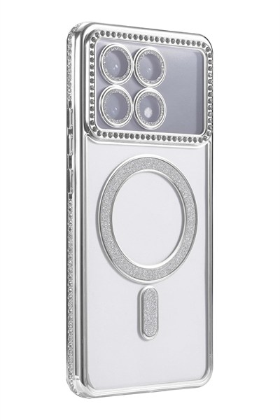 Mey İthalat®   Poco X6 Pro Joke Simli Magneticsafe Kılıf - Gümüş