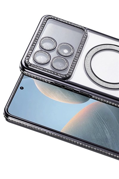 Mey İthalat®   Poco X6 Pro Joke Simli Magneticsafe Kılıf - Siyah