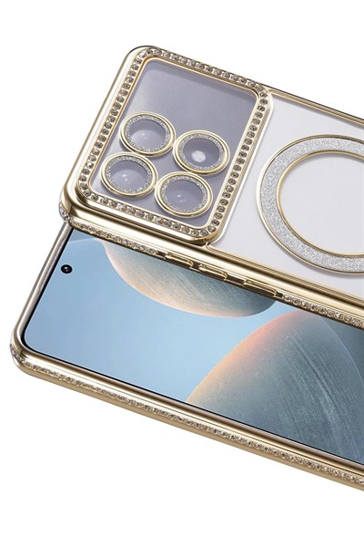 Mey İthalat®   Poco X6 Pro Joke Simli Magneticsafe Kılıf - Gold