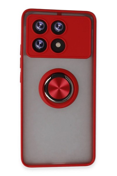 Mey İthalat®   Poco X6 Pro Kılıf Montreal Yüzüklü Silikon Kapak - Kırmızı