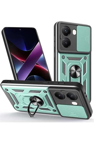 Mey İthalat®   Poco X7 Pro Kılıf Pars Lens Yüzüklü Silikon - Yeşil