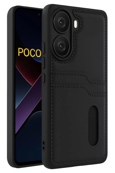 Mey İthalat®   Poco X7 Pro Kılıf Sara Kartvizitli Deri Kılıf - Siyah