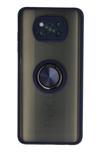 Mey İthalat®   Pocophone X3 Kılıf Montreal Yüzüklü Silikon Kapak - Lacivert