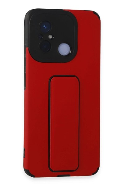 Mey İthalat®   Redmi 12C Kılıf Mega Standlı Silikon - Kırmızı
