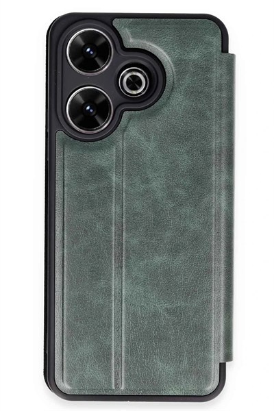 Mey İthalat®   Redmi 13 4G Kılıf Flip Cover - Koyu Yeşil