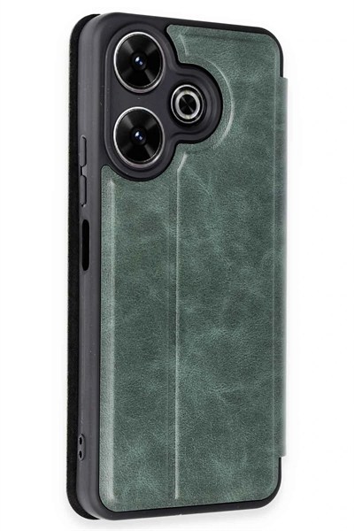 Mey İthalat®   Redmi 13 4G Kılıf Flip Cover - Koyu Yeşil