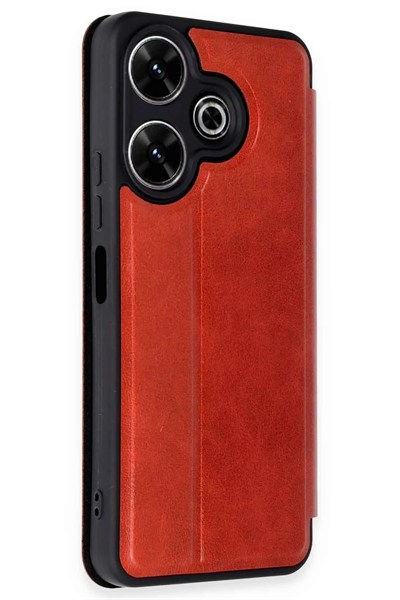 Mey İthalat®   Redmi 13 4G Kılıf Flip Cover - Kırmızı