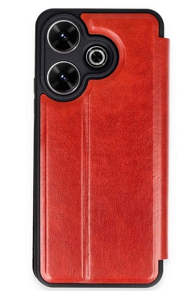 Mey İthalat®   Redmi 13 4G Kılıf Flip Cover - Kırmızı