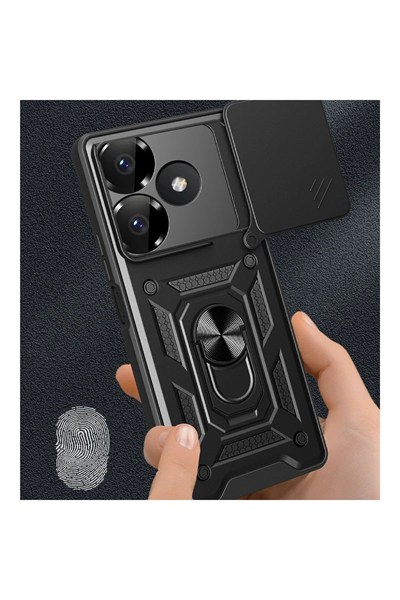 Mey İthalat®   Redmi 13 4G Kılıf Pars Lens Yüzüklü Silikon - Gümüş