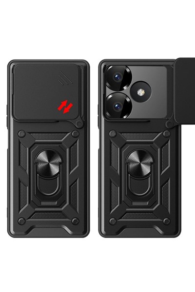 Mey İthalat®   Redmi 13 4G Kılıf Pars Lens Yüzüklü Silikon - Gümüş