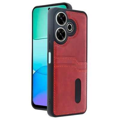 Mey İthalat®   Redmi 13 4G Kılıf Sara Kartvizitli Deri Kılıf - Kırmızı