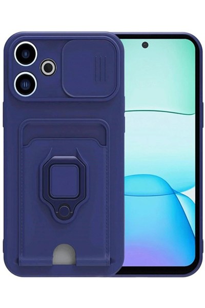 Mey İthalat®   Redmi 13 4G Kılıf Zuma Kartvizitli Yüzüklü Silikon - Lacivert