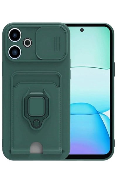 Mey İthalat®   Redmi 13 4G Kılıf Zuma Kartvizitli Yüzüklü Silikon - Yeşil