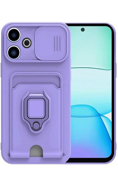 Mey İthalat®   Redmi 13 4G Kılıf Zuma Kartvizitli Yüzüklü Silikon - Lila