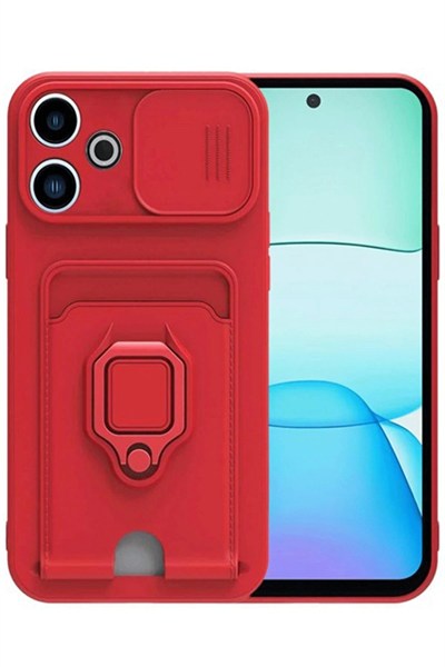 Mey İthalat®   Redmi 13 4G Kılıf Zuma Kartvizitli Yüzüklü Silikon - Kırmızı
